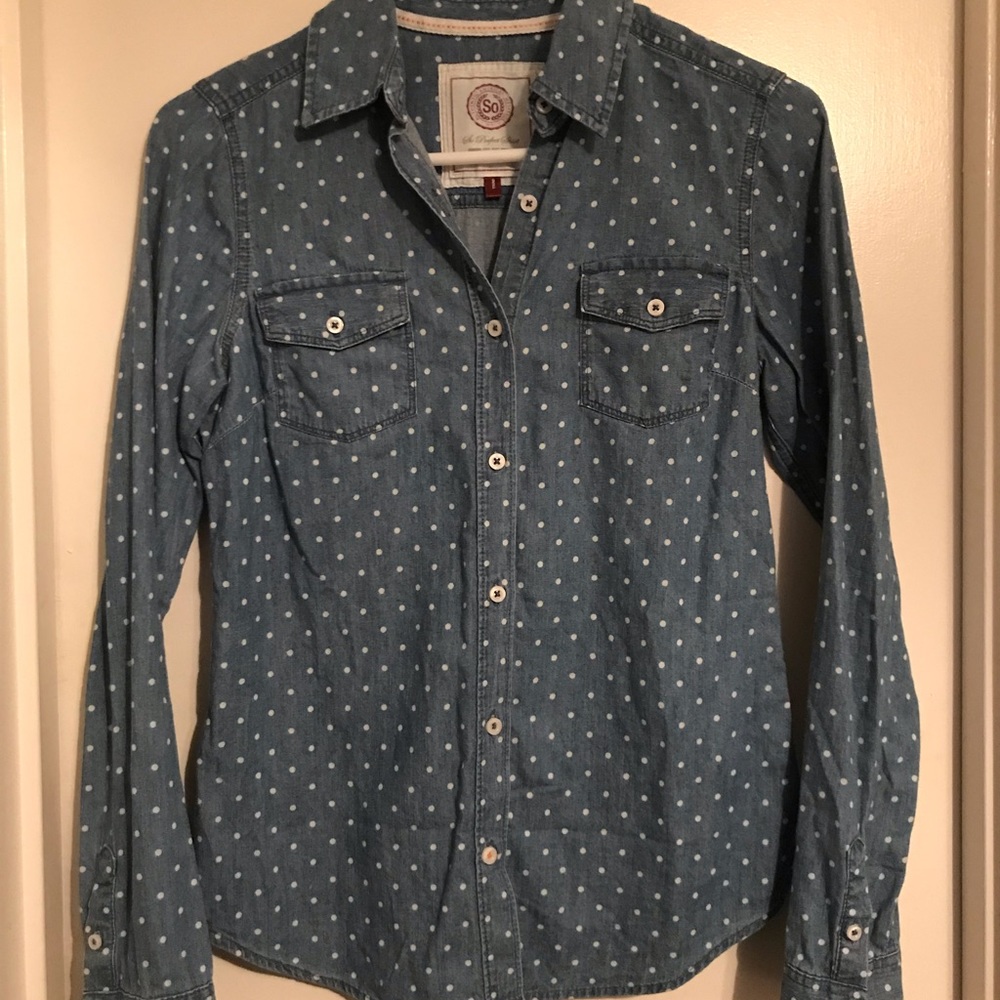 Denim Polka Dot Button Down Shirt